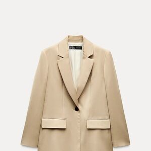 Zara Neutral Beige Single-Button Tailored Blazer worn once